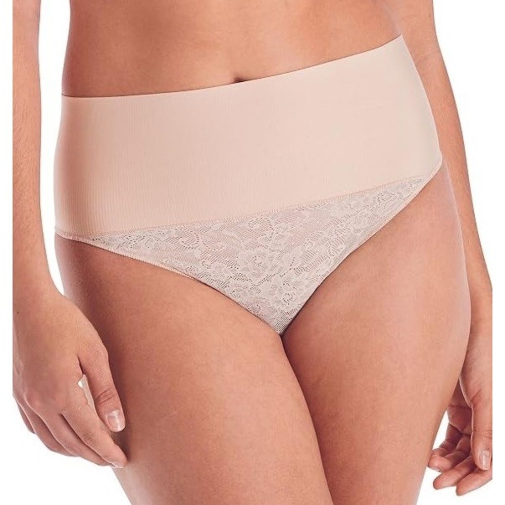 NWT Women's Maidenform Tame Your Tummy Lace Thong Panties Firm Nude 2XL